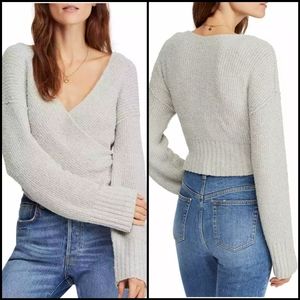 {S} Free People Gray Sensual Faux Wrap Sweater